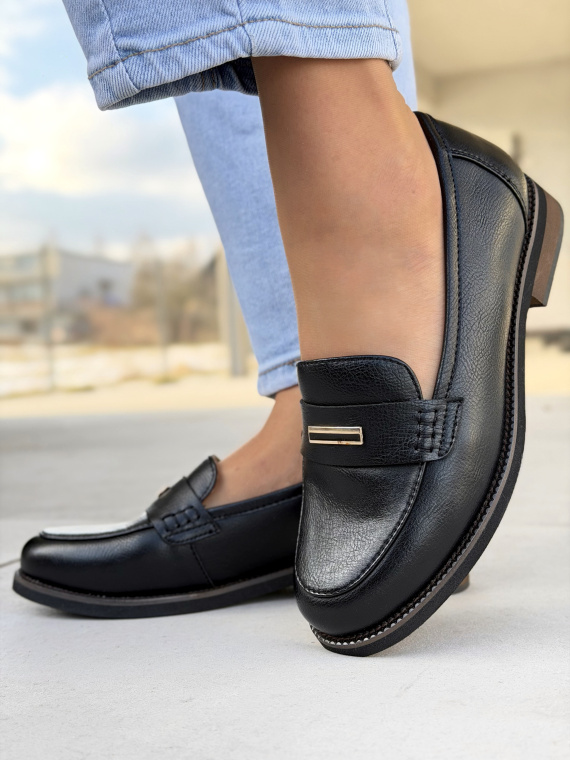Czarne mokasyny damskie ze skóry naturalnej eleganckie