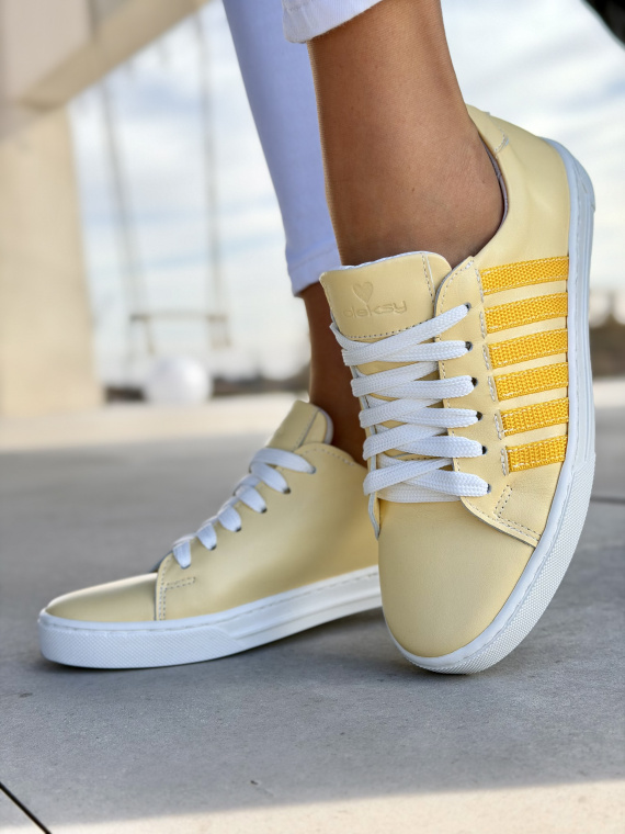 Żółte sneakersy skórzane damskie casual OLEKSY