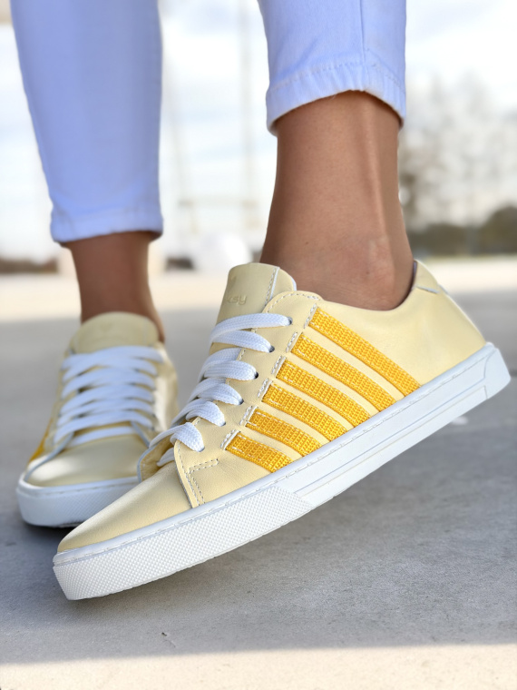 Żółte sneakersy skórzane damskie casual OLEKSY