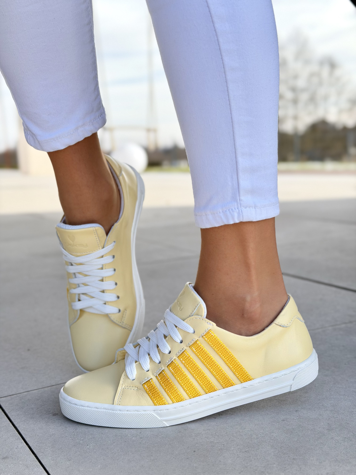 Żółte sneakersy skórzane damskie casual OLEKSY