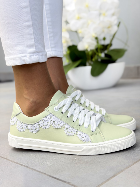 Miętowe sneakersy damskie ze skóry naturalnej OLEKSY casual