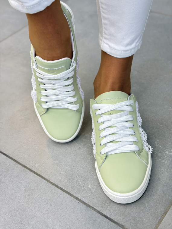Miętowe sneakersy damskie ze skóry naturalnej OLEKSY casual