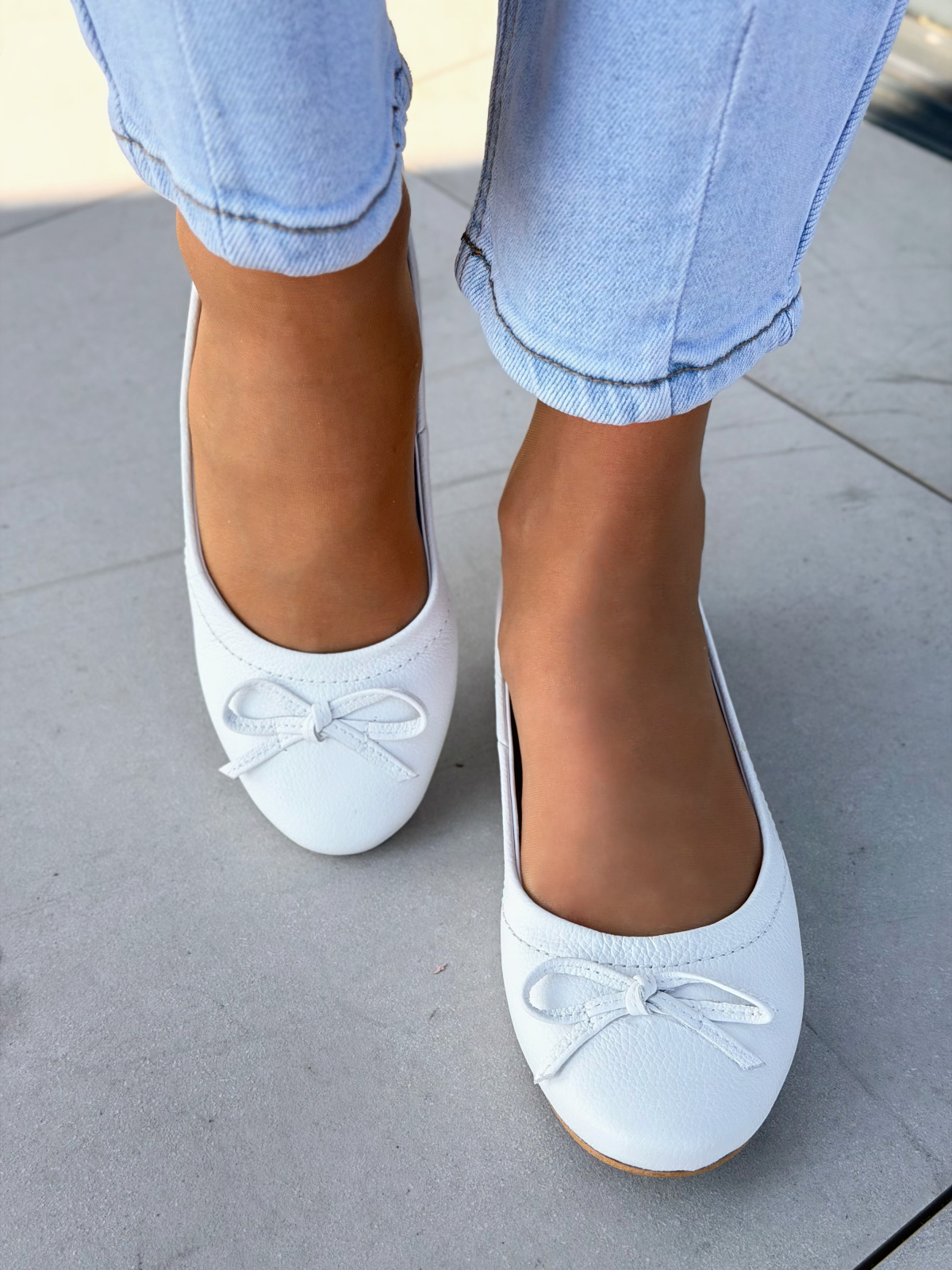 Białe baleriny skórzane damskie casual OLEKSY