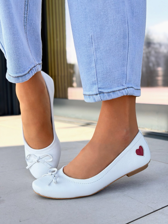 Białe baleriny skórzane damskie casual OLEKSY