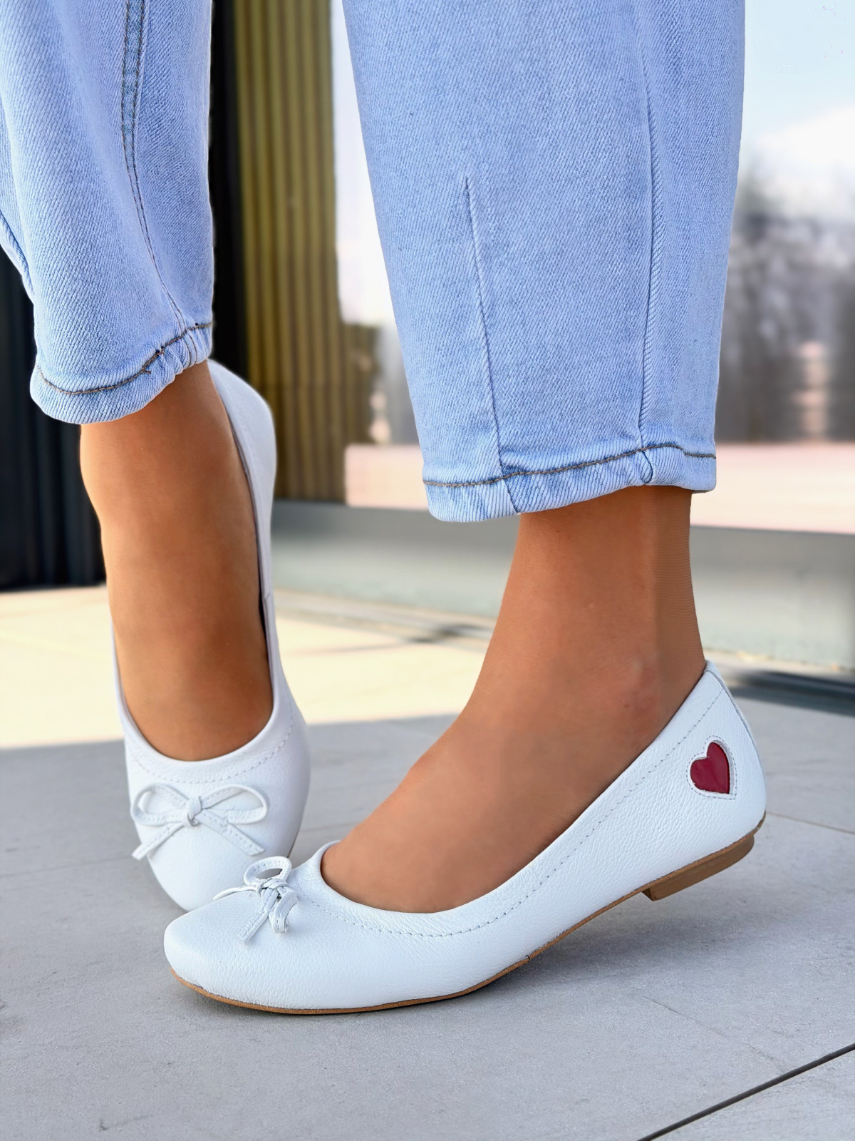 Białe baleriny skórzane damskie casual OLEKSY