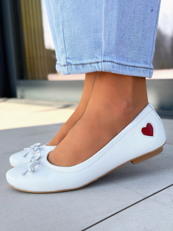 Białe baleriny skórzane damskie casual OLEKSY