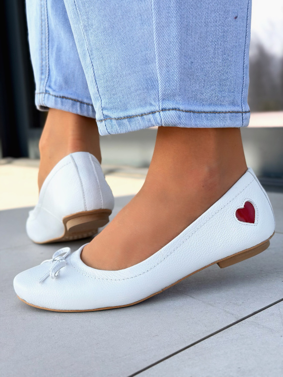 Białe baleriny skórzane damskie casual OLEKSY