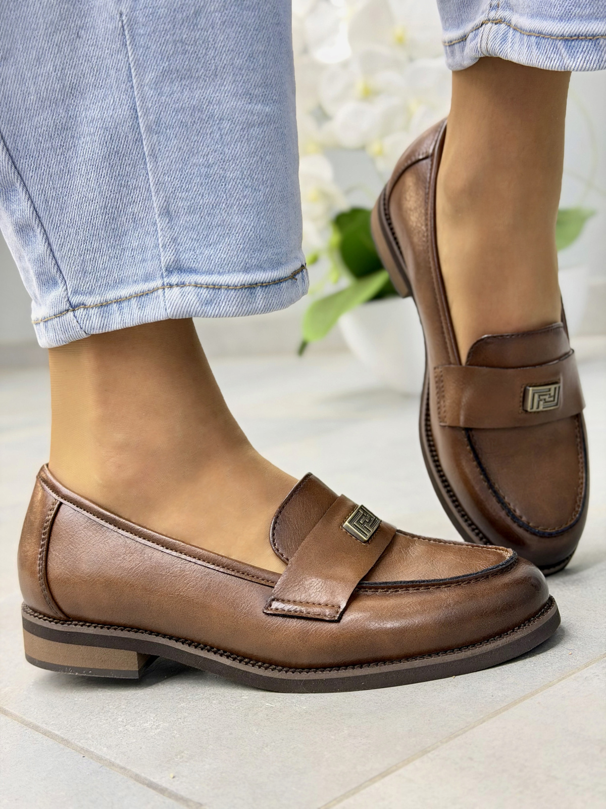 Brązowe mokasyny ze skóry naturalnej casual