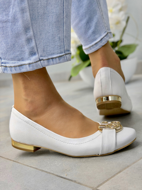 Białe baleriny skórzane damskie eleganckie OLEKSY