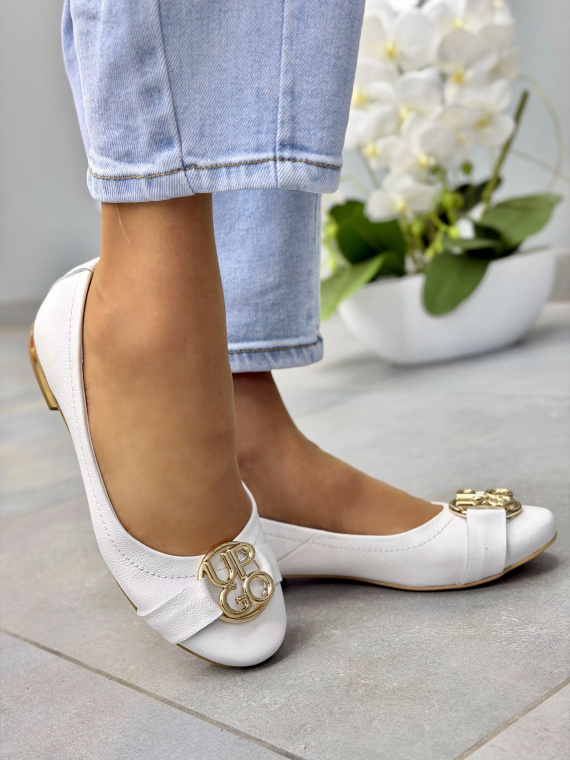 Białe baleriny skórzane damskie eleganckie OLEKSY