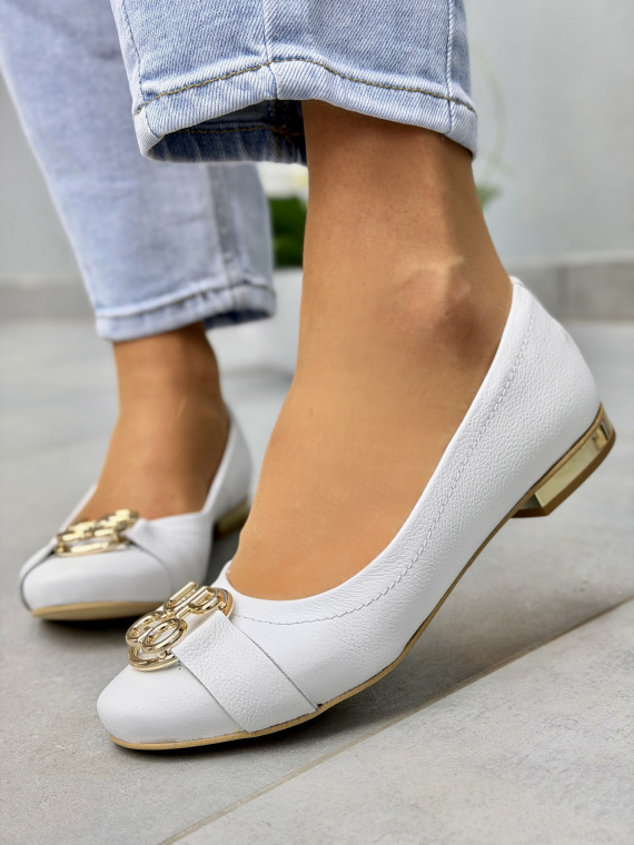 Białe baleriny skórzane damskie eleganckie OLEKSY