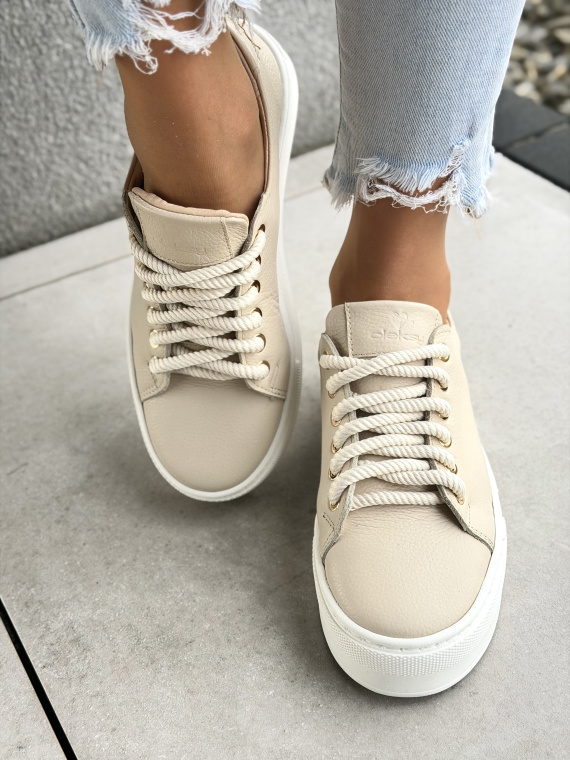 Beżowe sneakersy skórzane casual OLEKSY