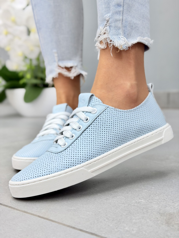 Błękitne sneakersy damskie OLEKSY ze skóry naturalnej casual