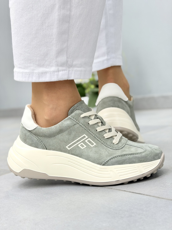 Zielone sneakersy zamszowe ze skóry naturalnej casual