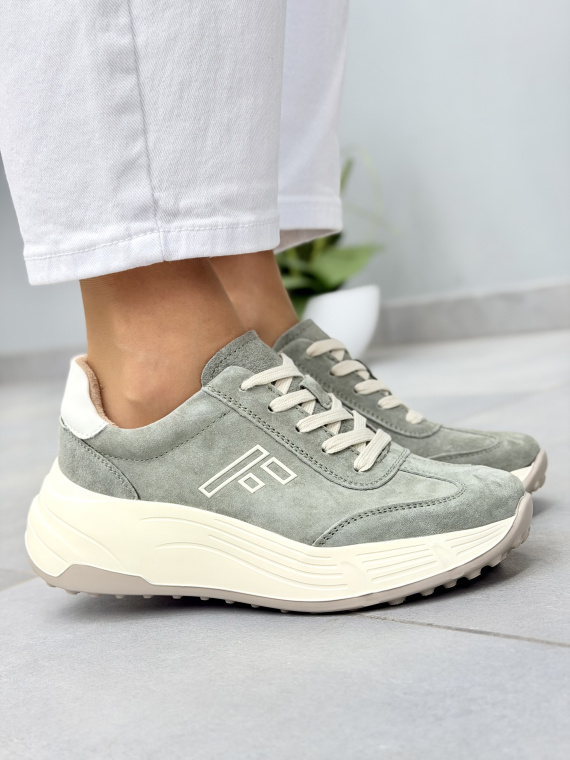 Zielone sneakersy zamszowe ze skóry naturalnej casual