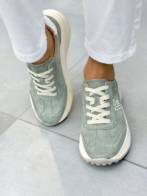 Zielone sneakersy zamszowe ze skóry naturalnej casual