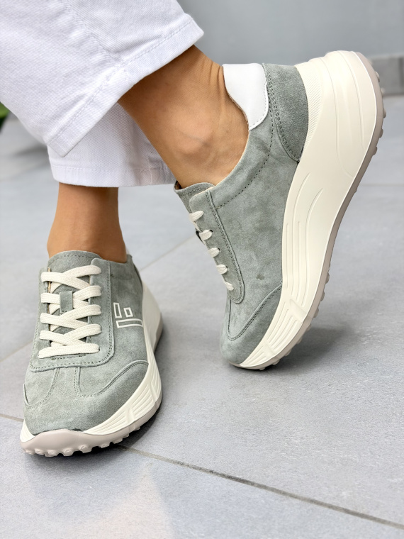 Zielone sneakersy zamszowe ze skóry naturalnej casual