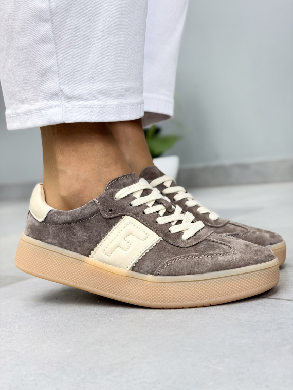 Brązowe sneakersy damskie zamszowe ze skóry naturalnej casual