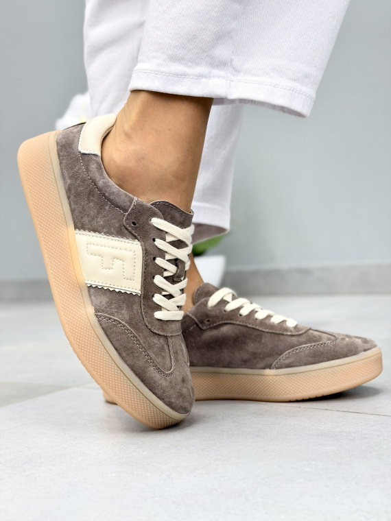 Brązowe sneakersy damskie zamszowe ze skóry naturalnej casual