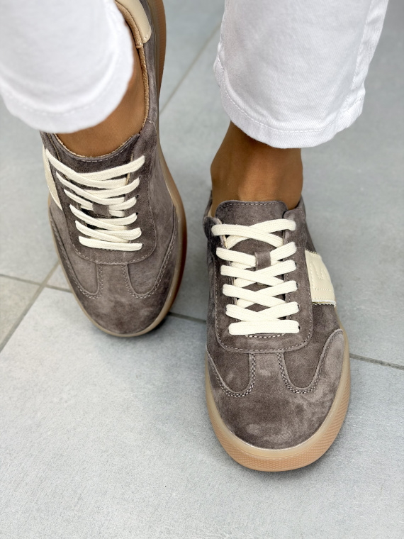 Brązowe sneakersy damskie zamszowe ze skóry naturalnej casual