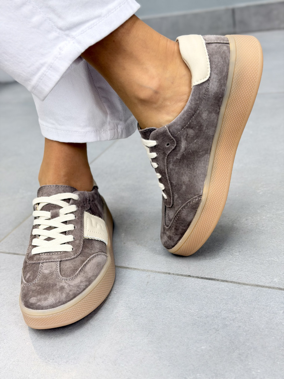 Brązowe sneakersy damskie zamszowe ze skóry naturalnej casual