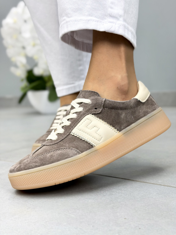 Brązowe sneakersy damskie zamszowe ze skóry naturalnej casual