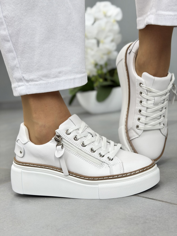 Białe sneakersy damskie skórzane na platformie casual