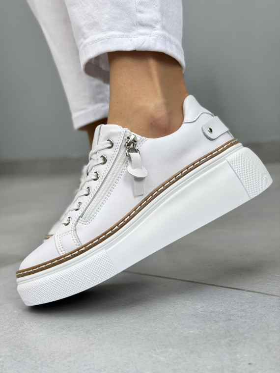 Białe sneakersy damskie skórzane na platformie casual
