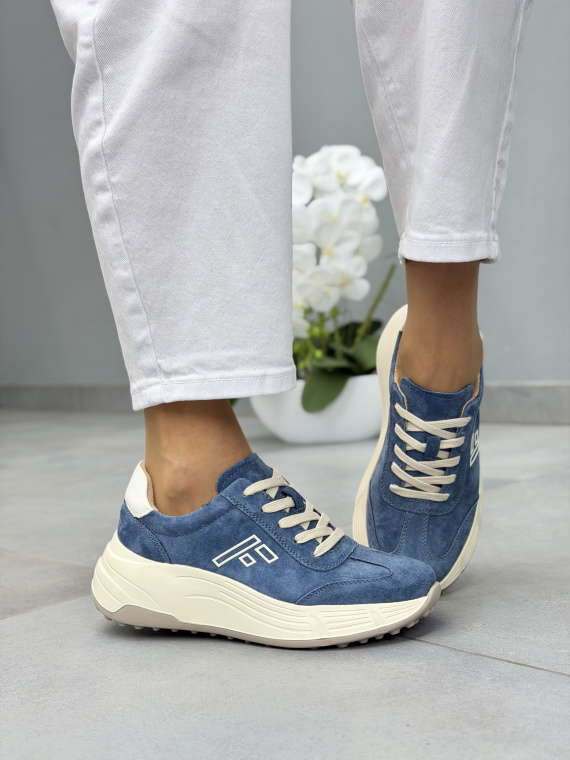 Niebieskie sneakersy damskie zamszowe skórzane casual na platformie