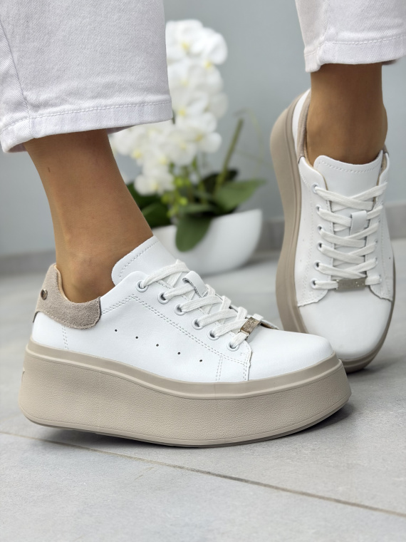 Białe sneakersy damskie skórzane na platformie casual