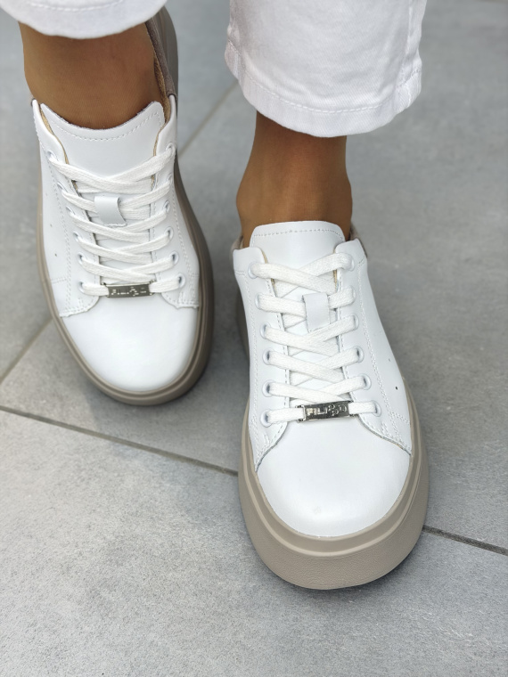 Białe sneakersy damskie skórzane na platformie casual
