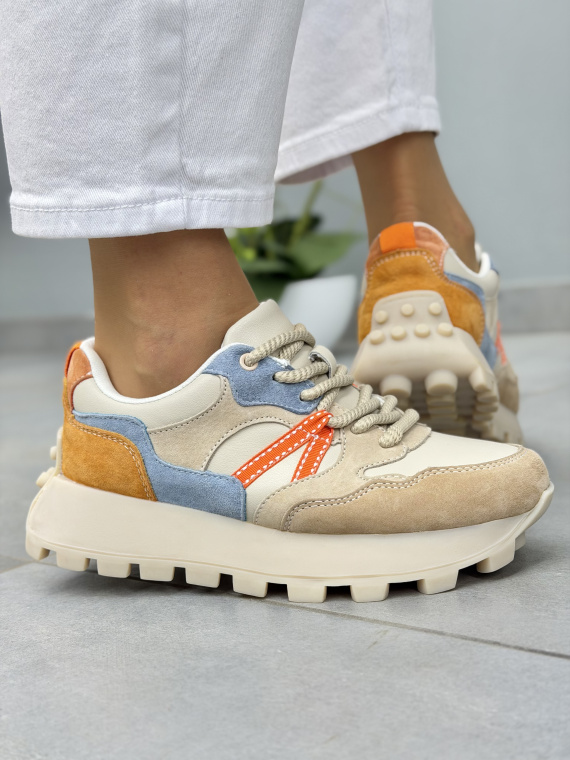 Multikolorowe sneakersy damskie skórzane casual