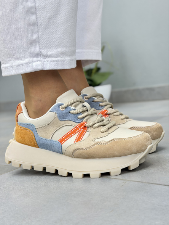 Multikolorowe sneakersy damskie skórzane casual