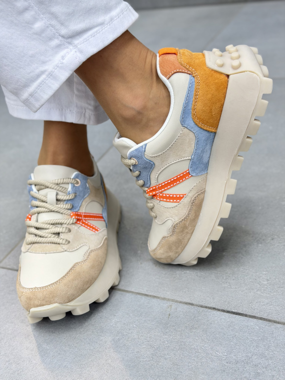 Multikolorowe sneakersy damskie skórzane casual