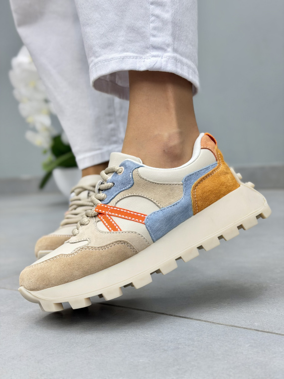 Multikolorowe sneakersy damskie skórzane casual