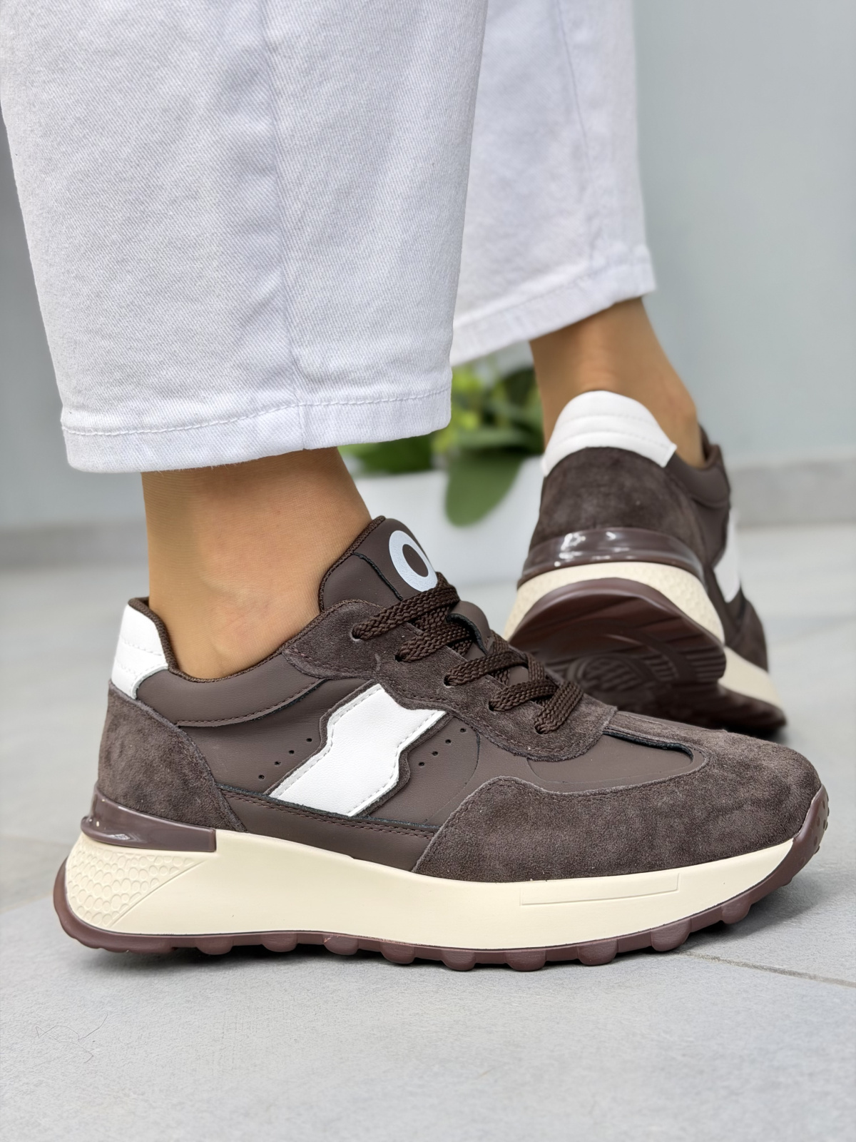 Brązowe sneakersy skórzane damskie casual OLEKSY