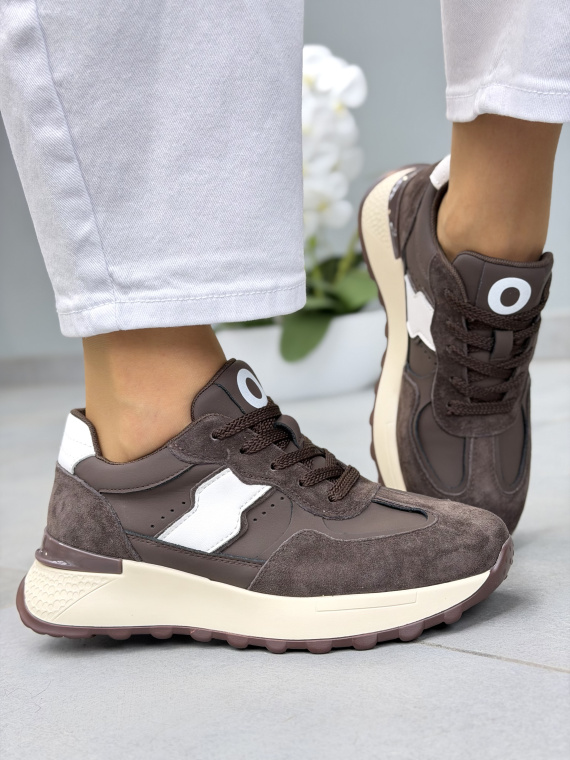 Brązowe sneakersy skórzane damskie casual OLEKSY