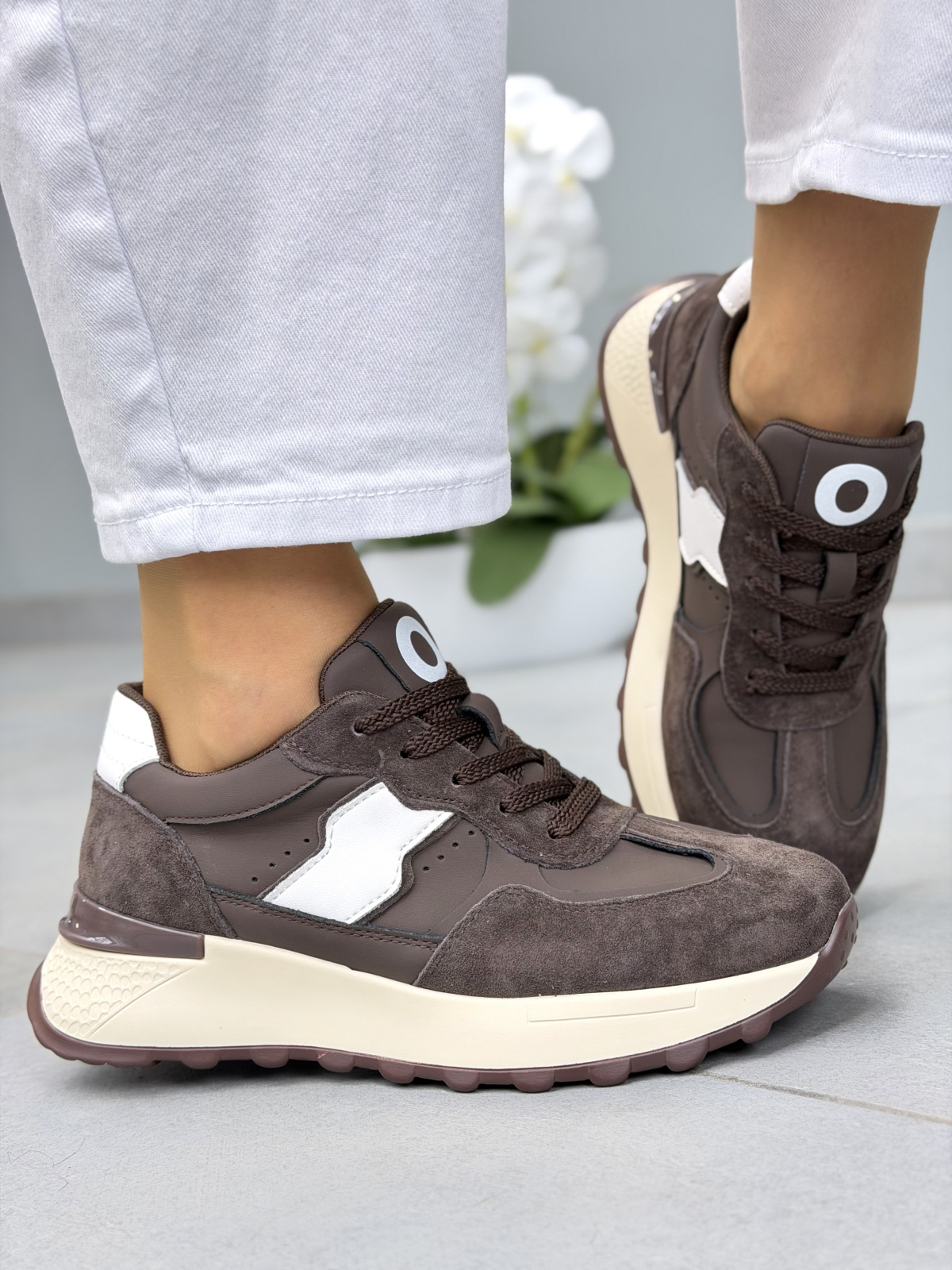 Brązowe sneakersy skórzane damskie casual OLEKSY