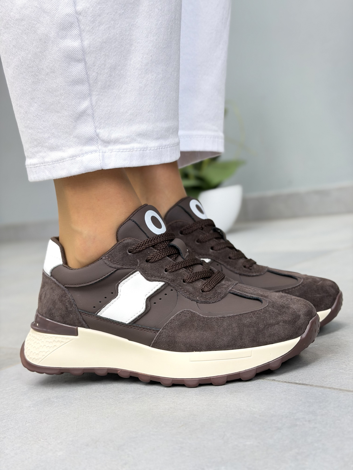 Brązowe sneakersy skórzane damskie casual OLEKSY