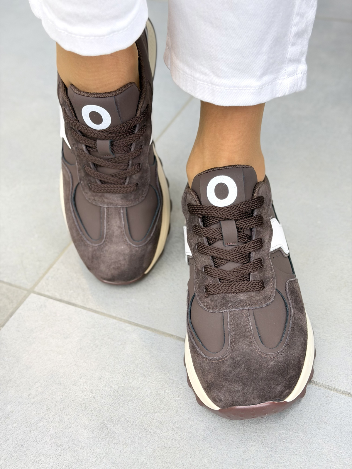 Brązowe sneakersy skórzane damskie casual OLEKSY