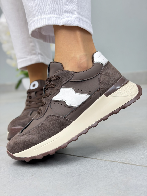 Brązowe sneakersy skórzane damskie casual OLEKSY