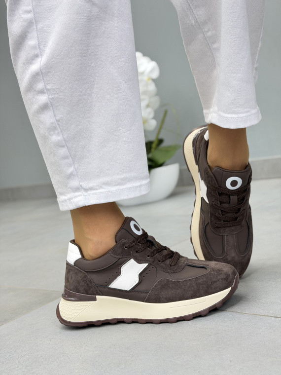 Brązowe sneakersy skórzane damskie casual OLEKSY