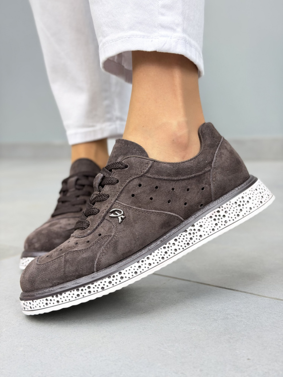 Brązowe sneakersy damskie zamszowe ze skóry naturalnej casual