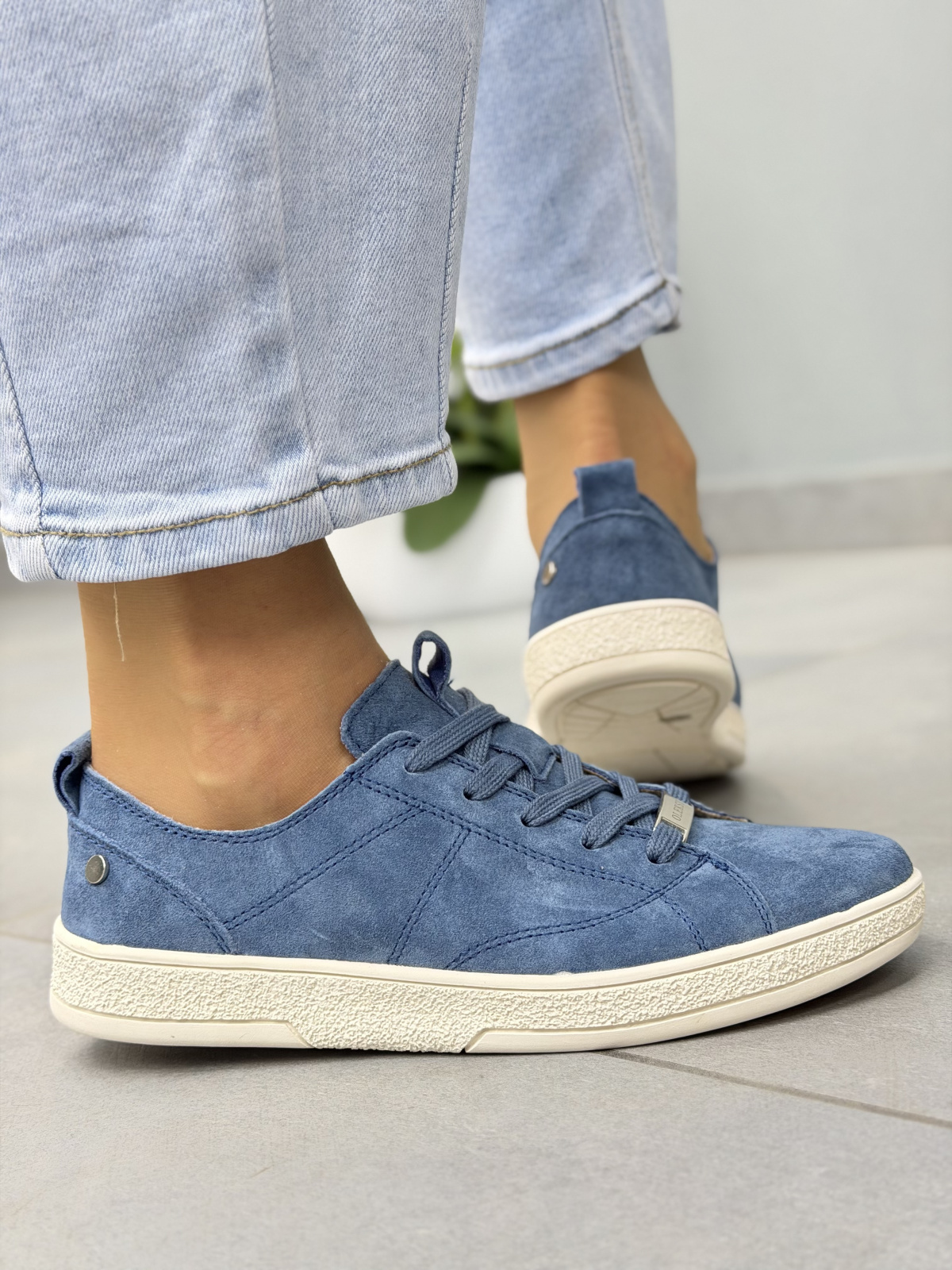 Niebieskie sneakersy zamszowe ze skóry naturalnej OLEKSY casual