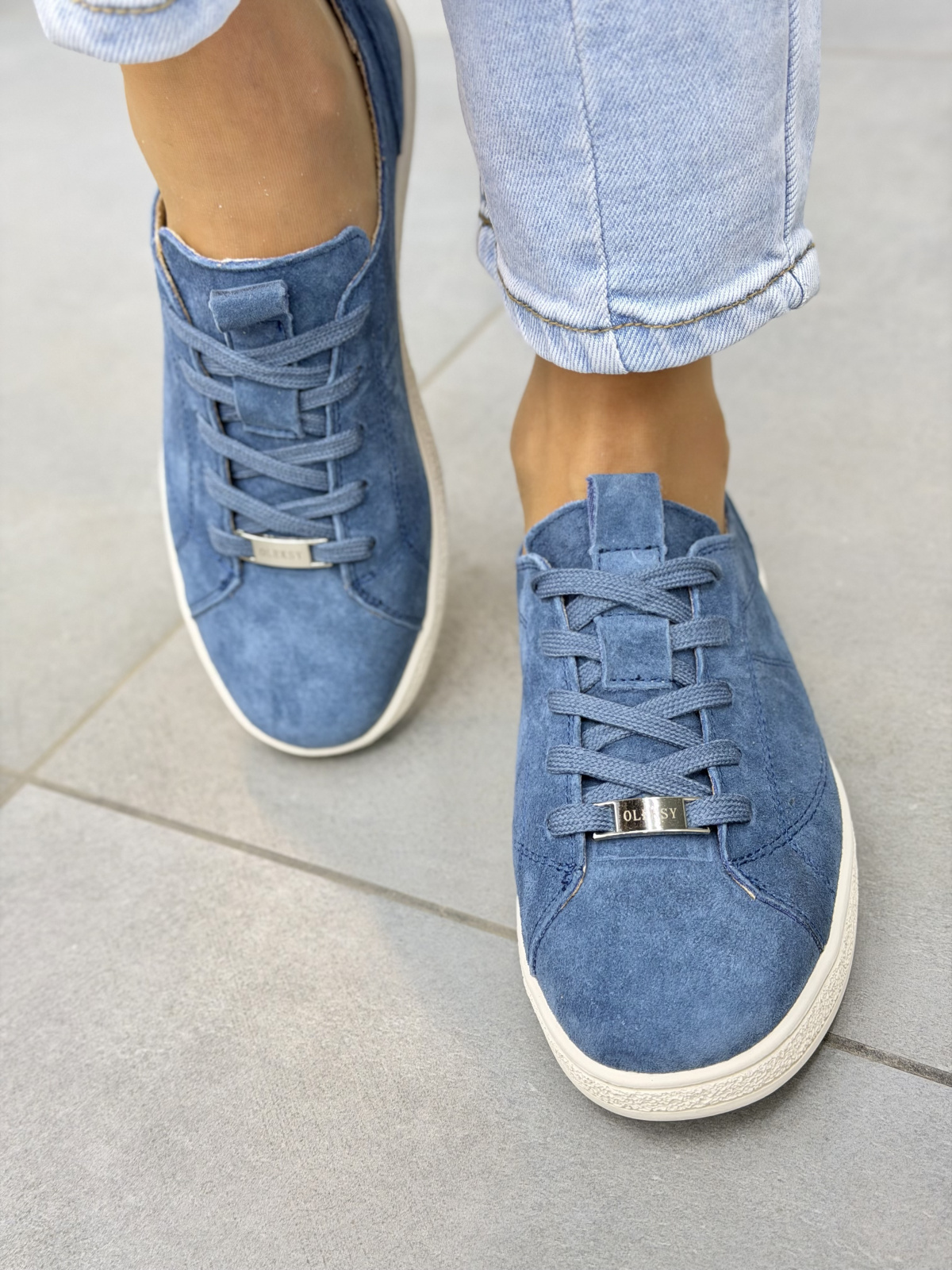 Niebieskie sneakersy zamszowe ze skóry naturalnej OLEKSY casual