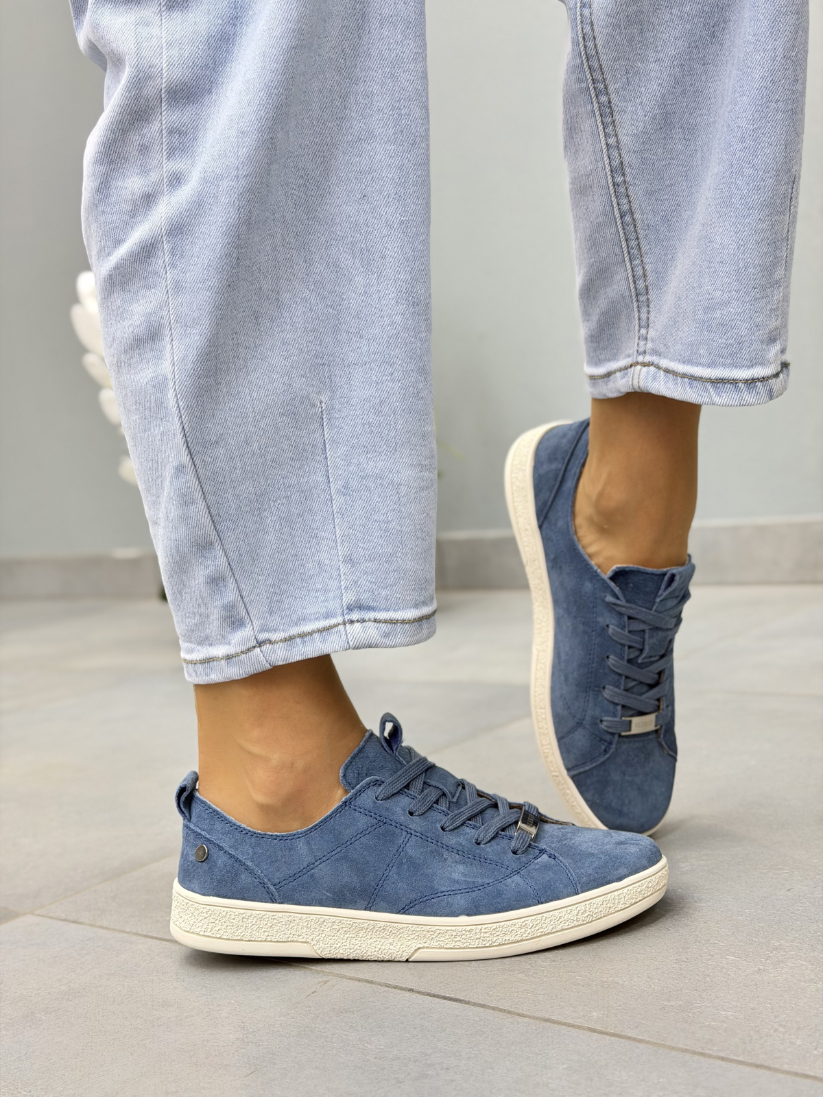 Niebieskie sneakersy zamszowe ze skóry naturalnej OLEKSY casual