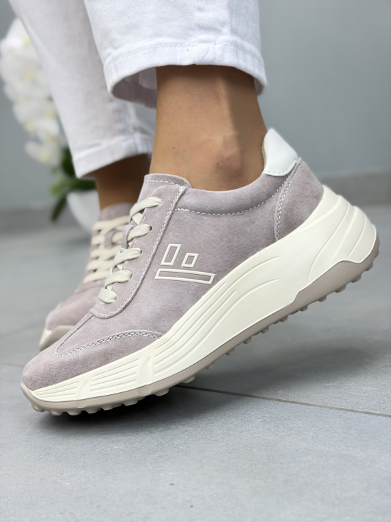 Beżowe sneakersy damskie zamszowe skórzane casual