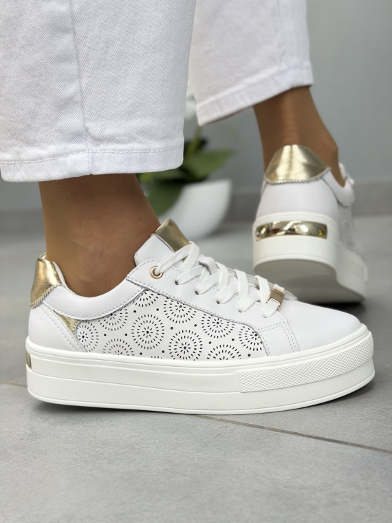 Białe sneakersy damskie skórzane na platformie casual