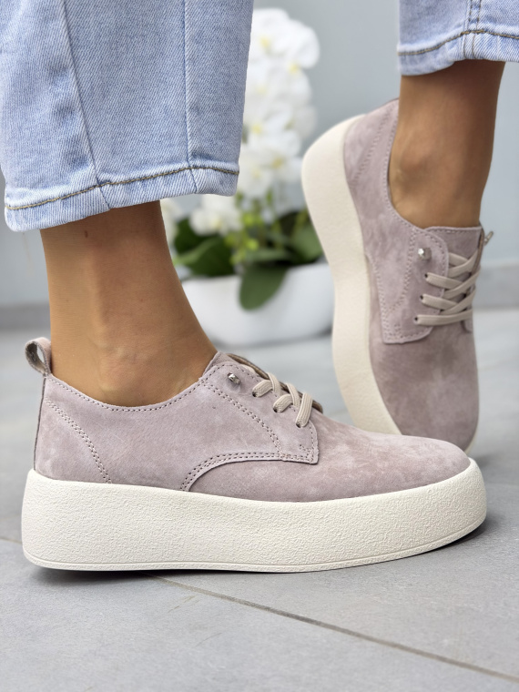 Beżowe półbuty damskie zamszowe ze skóry naturalnej OLEKSY casual