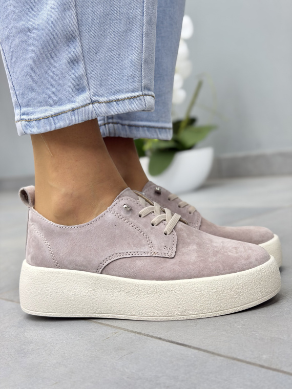 Beżowe półbuty damskie zamszowe ze skóry naturalnej OLEKSY casual